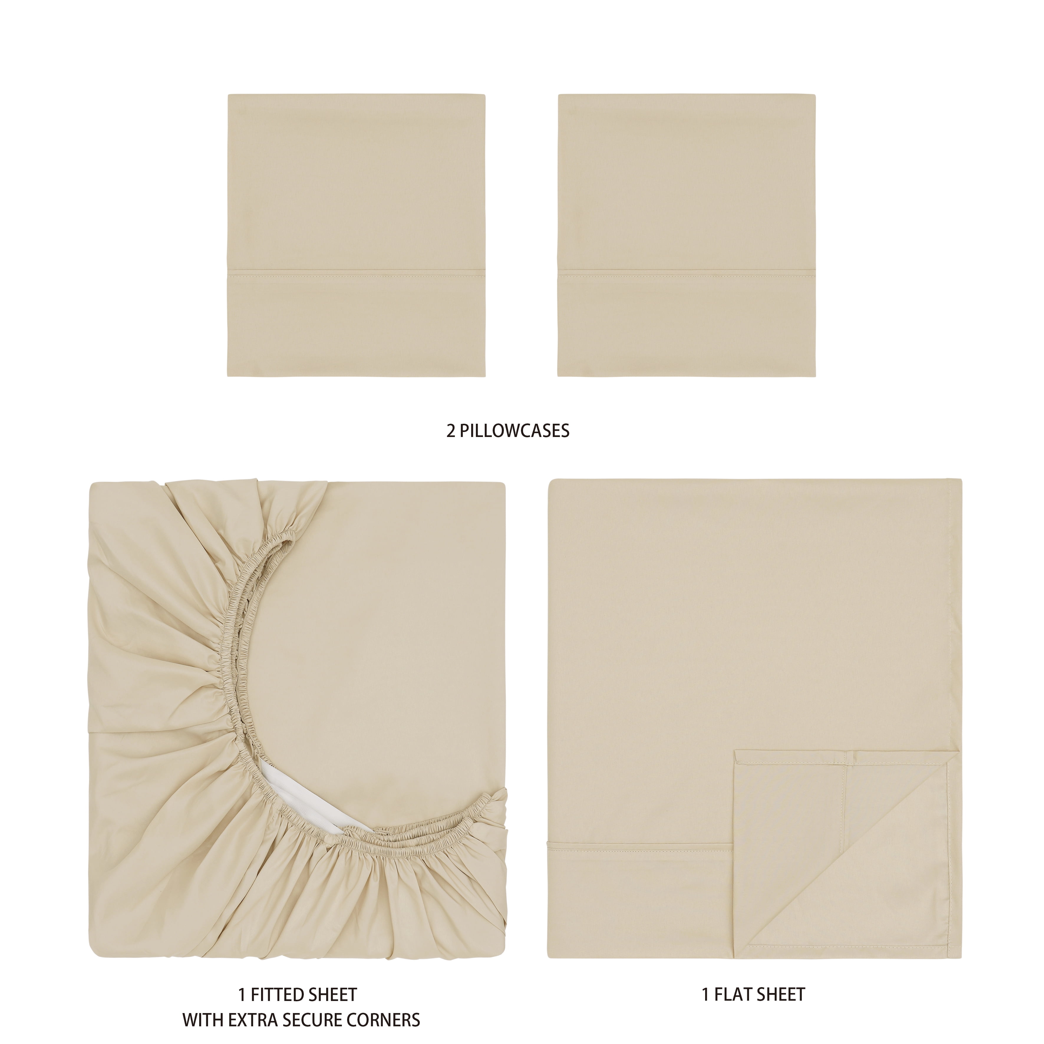 Mainstays Super Soft Brushed Microfiber Bed Sheet Set, Papyrus Beige, Queen, 4 Piece