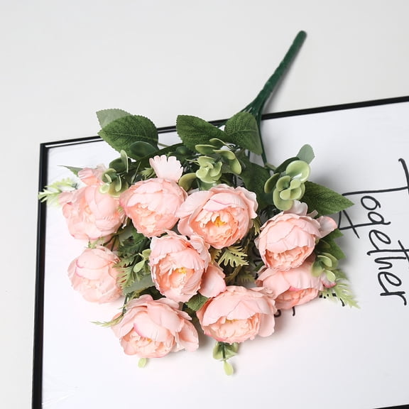 Peonies Artificial Flowers -1 Branch 10 Mini Peonies Heads Artificial Flowers Fake Peonies Artificial Peony Silk Flowers Fake Glorious Flower Bouquets for Wedding Party Bridal Home Decoration 15.35in