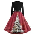 thumbnail image 5 of Women's Casual Fashion V Neck Long Sleeve Christmas Printed Party Vintage Dress for Holiday Events and Retro Style, Perfect for Women's Evening Wear,Red,M, 5 of 6