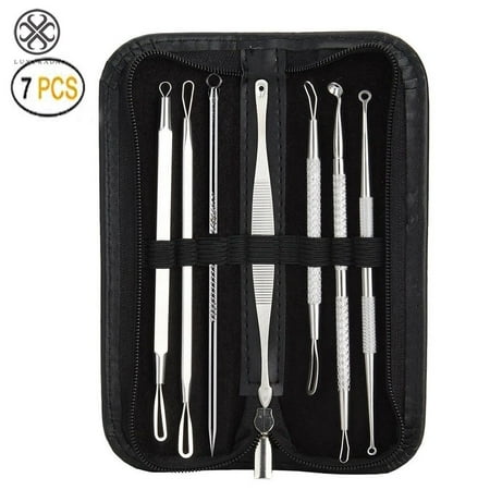 Luxtrada 7Pcs Blackhead Remover Kit, Pore Cleaner Extractor Set, Professional Stainless Steel Pimple Tool, Treatment for Whitehead Blemish Acne, Comedone, Pimple Tool with