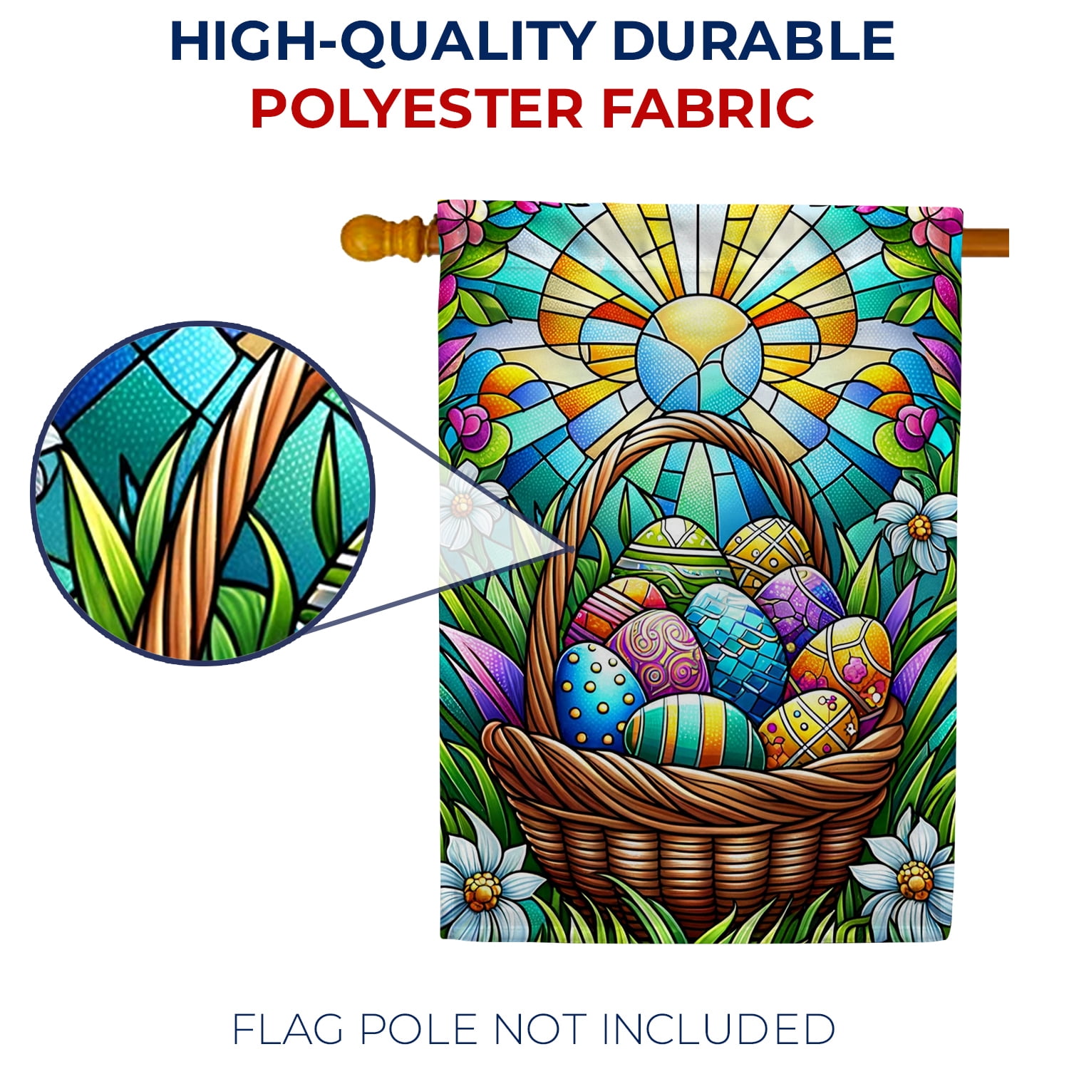 America Forever Easter Basket House Flag 28 x 40 inch Double Sided Floral Flowers Egg Hunt Glass Style Sunrise Small Spring Holiday Seasonal Easter Day Flags for Outdoor Yard Lawn Decoration