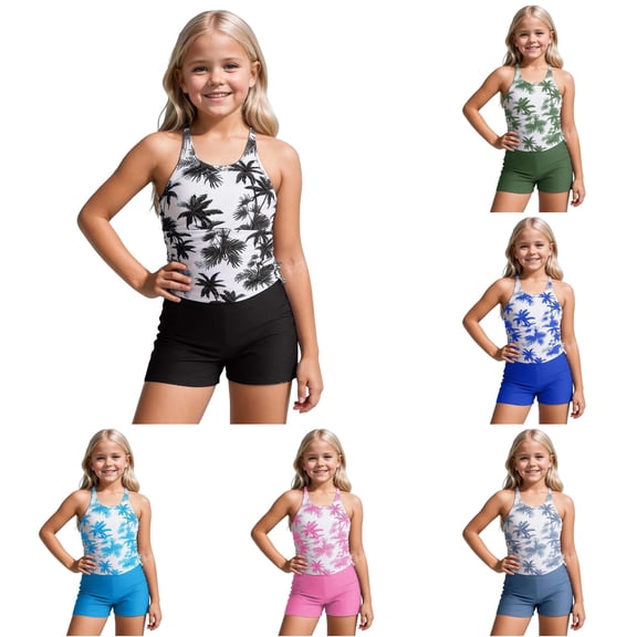 XIYON Kids Girls 2 Piece Swimsuit Sleeveless Suspenders Tankini Top And Bottoms Comfortable Fashion Swimwear For Swimming Beach Pool,Black,11-12 Years