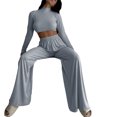 thumbnail image 1 of Conjuntos de pantalones de pierna ancha y top corto de manga larga, conjuntos de 2 piezas para mujer Conjuntos de pantalones de pierna ancha y top corto Trajes deportivos para mujer Calidad de primer nivel, 1 of 6