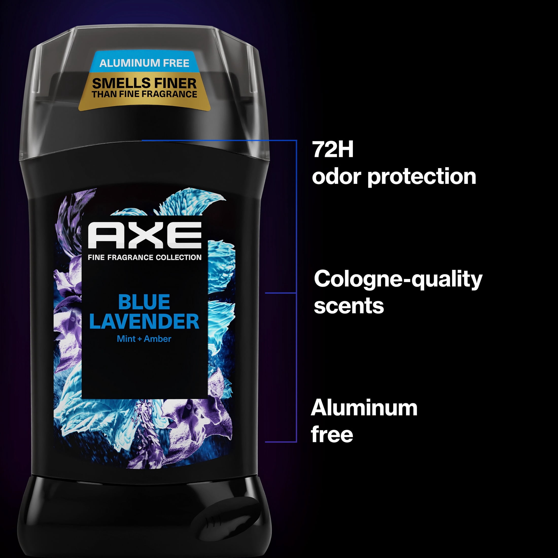 (3 pack) AXE Fine Fragrance Collection Deodorant Stick With 72H Freshness Blue Lavender With Mint + Amber Essential Oils Aluminum-Free, 3 oz