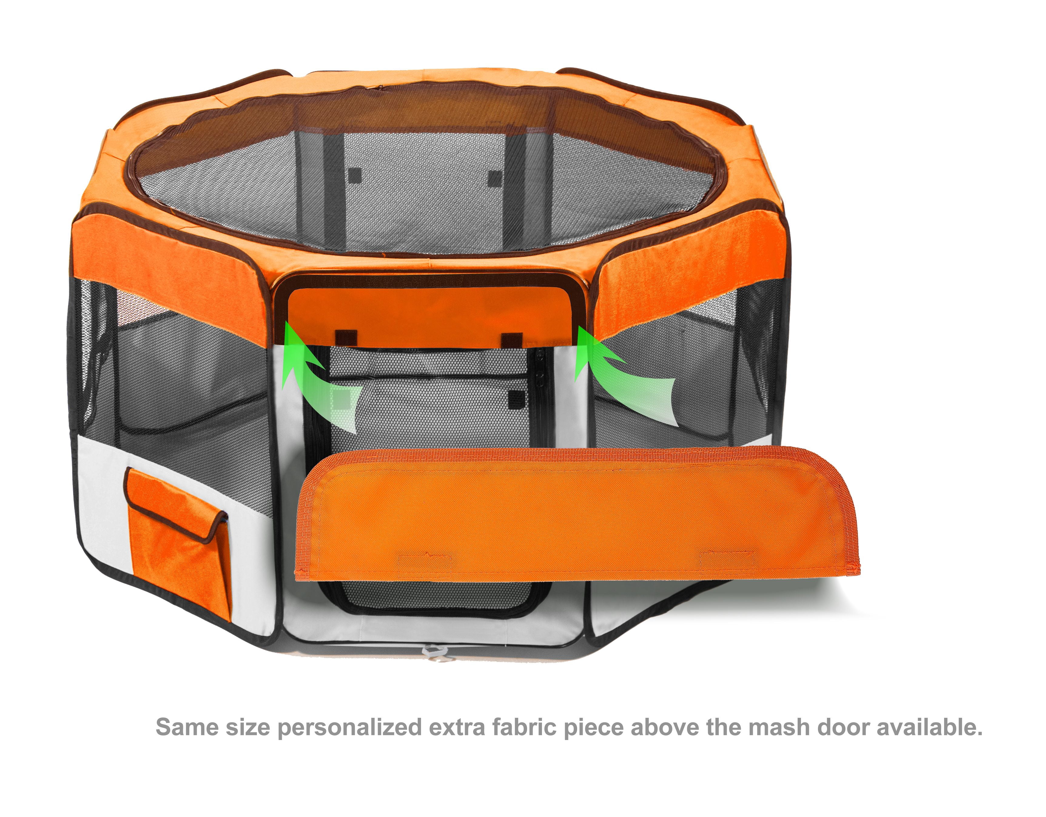 Pawer 45”×24” 8-Panel Foldable Pet Playpen, Orange+Grey, Personalize Embroidery Extra Fabric Piece Available, for Cat/Dog/Puppy, 600D Oxford Cloth Portable Indoor & Outdoor Kennel with Carry Bag