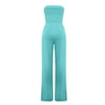 thumbnail image 5 of LLYwey Wide Leg Pants Woman Womens Fashion Summer Solid Bandaget Elastic Waist Pocket Casual Sleeveless Jumpsuit Comtable Pants Female Long Pant Style H1201 Light Blue S, 5 of 7