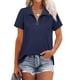 thumbnail image 1 of Top de manga corta para mujer Textura acanalada Media cremallera Cuello vuelto Camisa de verano de color puro Azul oscuro L, 1 of 2