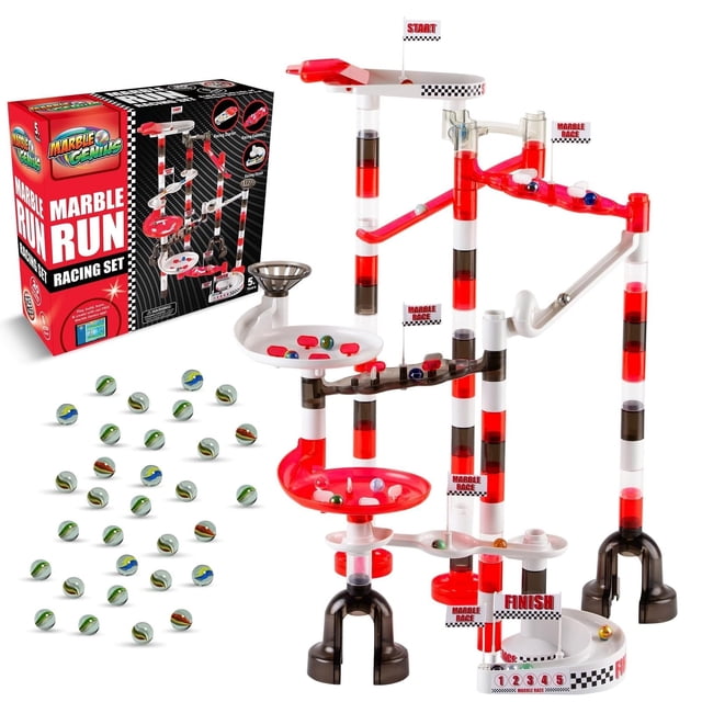 Marble Genius Marble Run Racing Set: 125-Piece Marble Run Racing Set Toys for Kids, Marbles Maze Tower Building Blocks, Marbles Race Track Rolling Ga