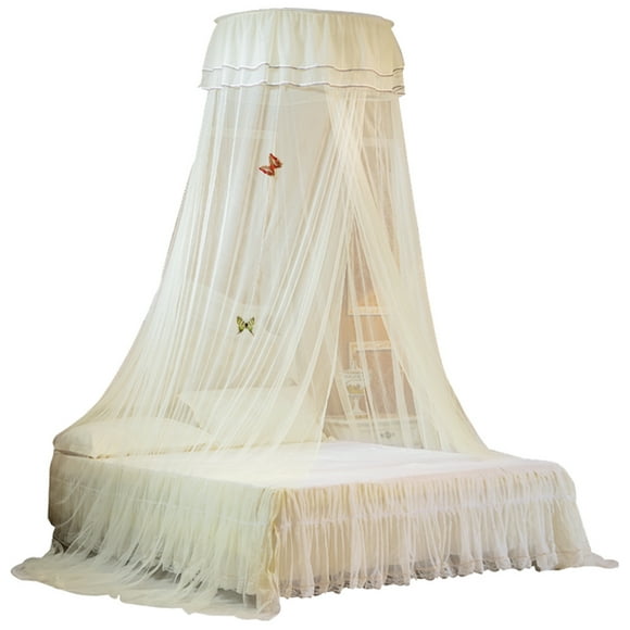 Amdohai Baldaquin de Lit Dôme Universel Entrée Simple Moustiquaire Fine Rideau en Dentelle Style Princesse Décoration de Chambre Installation Facile Blanc