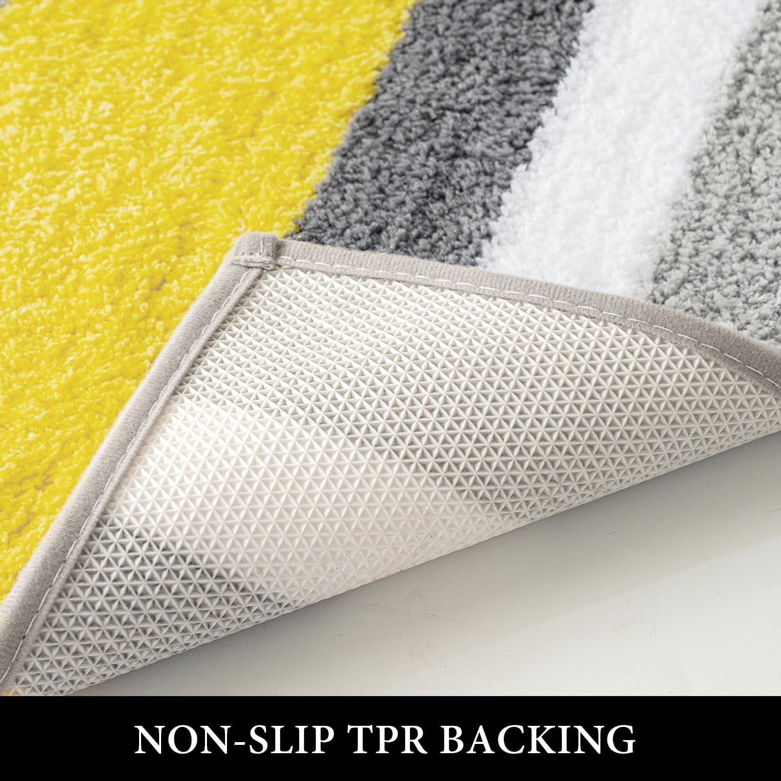 qtess Fluffy Bathroom Rugs Bath Mats Rugs Microfiber Striped Shower Rug Absorbent, Soft and Plush Machine Washable Non Slip Carpet Quick Dry for Bathroom Floor Tub, 16x24 Inch, Yellow-Grey