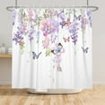 thumbnail image 3 of SUNOLIFE Purple Floral Shower Curtain Flowers with Butterfly Waterproof Fabric Bathroom Curtain 47x64 in, 3 of 5