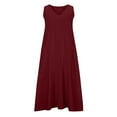 thumbnail image 4 of Xixinqiwan Women's Plus Size Sun Dresses,Women's Solid Colour V-Neck Cross Sleeveless Pocket Long Dress Skirt Pants Red M, 4 of 4