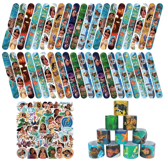 Moana Party Supplies,90Pcs Moana Slap Bracelets & Moana Stickers for Boys and Girls - Moana Party Favors, Moana Birthday Party Decorations