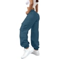 thumbnail image 5 of Workout Casual Pants for Women Cargo Pants High Waisted Hiking Pants Baggy Stretchy Wide Leg Streetwear With 6 Pants L, 5 of 6