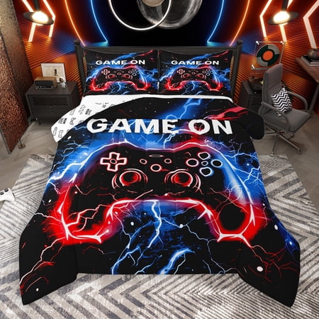 Castle Fairy Lightning Gamer 2Pcs Bedding Comforter Set for Boys Girls Women Men Abstract Gamepads Twin Comforter Sets Video Game Breathable Bedding Set Breathable Home Decor