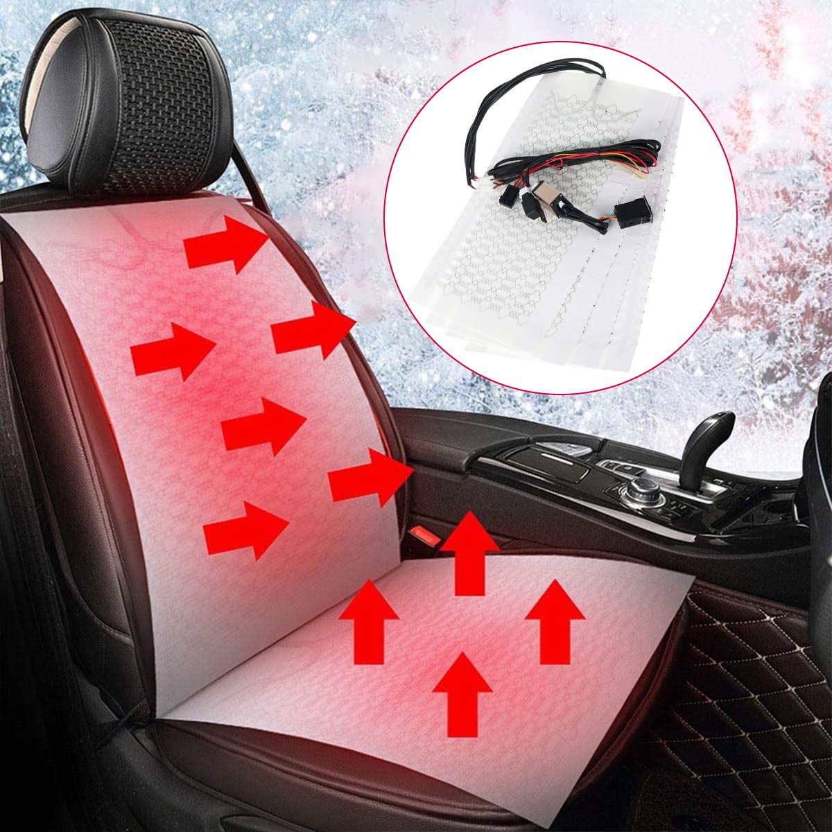 Universal Car Seat Heater Pads Kit Carbon Fiber Heating Heated Cushion 5 Level