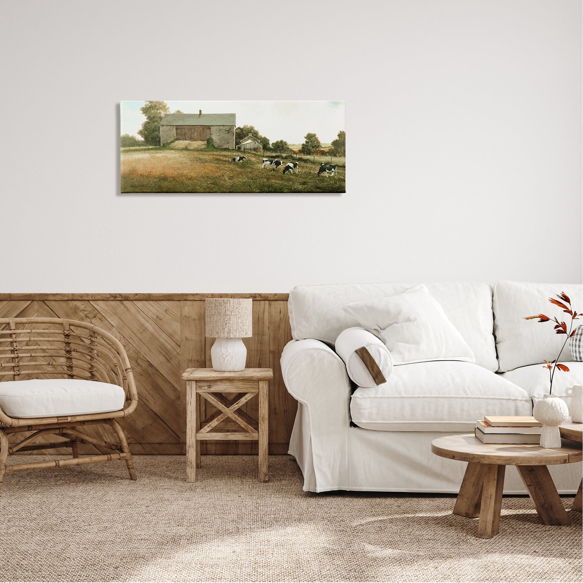 Stupell Industries Traditional Cows Grazing Animals & Insects Painting Gallery Wrapped Canvas Art Print Wall Art, 40 x 17