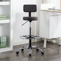 Height Adjustable Drafting Stool and Footrest, Comfortable Faux Leather Stool with Backrest, Rolling Wheels and Footrest, Ideal for Office, Studio, Garage, and Eco-Friendly by Naomi Home - Espresso