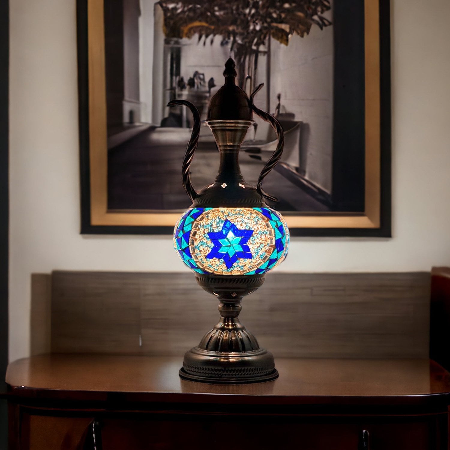 Silver Fever Handcrafted Mosaic Turkish Lamp Moroccan Glass