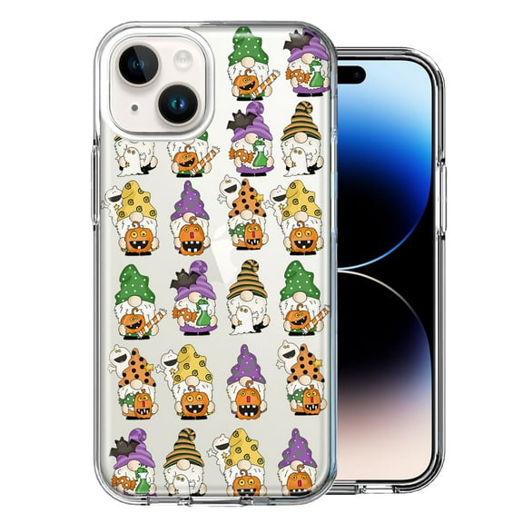 MUNDAZE Case for Apple iPhone 15 Hybrid Shockproof Slim Hard Soft TPU Shell Heavy Duty Protective Phone Cover - Spooky Halloween Gnomes Cute Characters Pumpkins Candy Ghosts