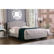 HomeLife® 53" Light Grey Curved & Diamond Tufted Headboard Platform Bed