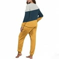thumbnail image 5 of AINIYS Womens Pjs 2 Piece Crewneck Long Sleeve Pullover Pajamas Cuffed Pants Soft Color Block Sleepwear Casual Loungewear Sets Yellow Pajamas for Women _j M, 5 of 7