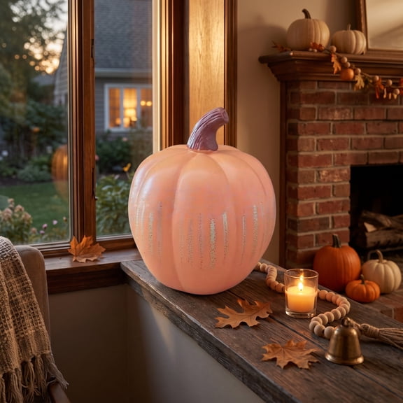 Halloween Glowing Pumpkin Light, Resin Figurine Sparkle Jack O Lantern, Spooky LED Tabletop Ornament, Festive Decor for Home Shelf Mantel Halloween Party