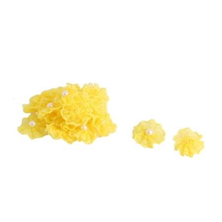 Yellow Faux Pearl - Home Party Decoration Lace Faux Pearl Inlaid Handcraft DIY Flowers Yellow 20 Pcs