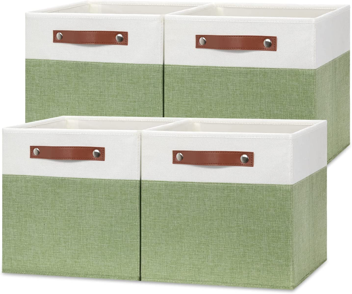 12 Inch Fabric Storage Cubes Storage Bins with Leather Handles, 4 Pack