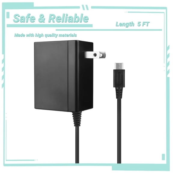 Yolmary Charger Compatible with Nintendo Switch,39W AC Adapter with 5FT USB C Cable 15V/2.6A Power Supply Compatible with Nintendo Switch Supports TV Mode and Dock Station (Blcak)