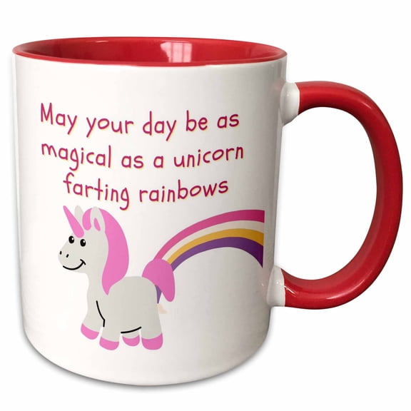 3drose, Image of a Unicorn with Rainbow, 15oz Two-tone Red Mug