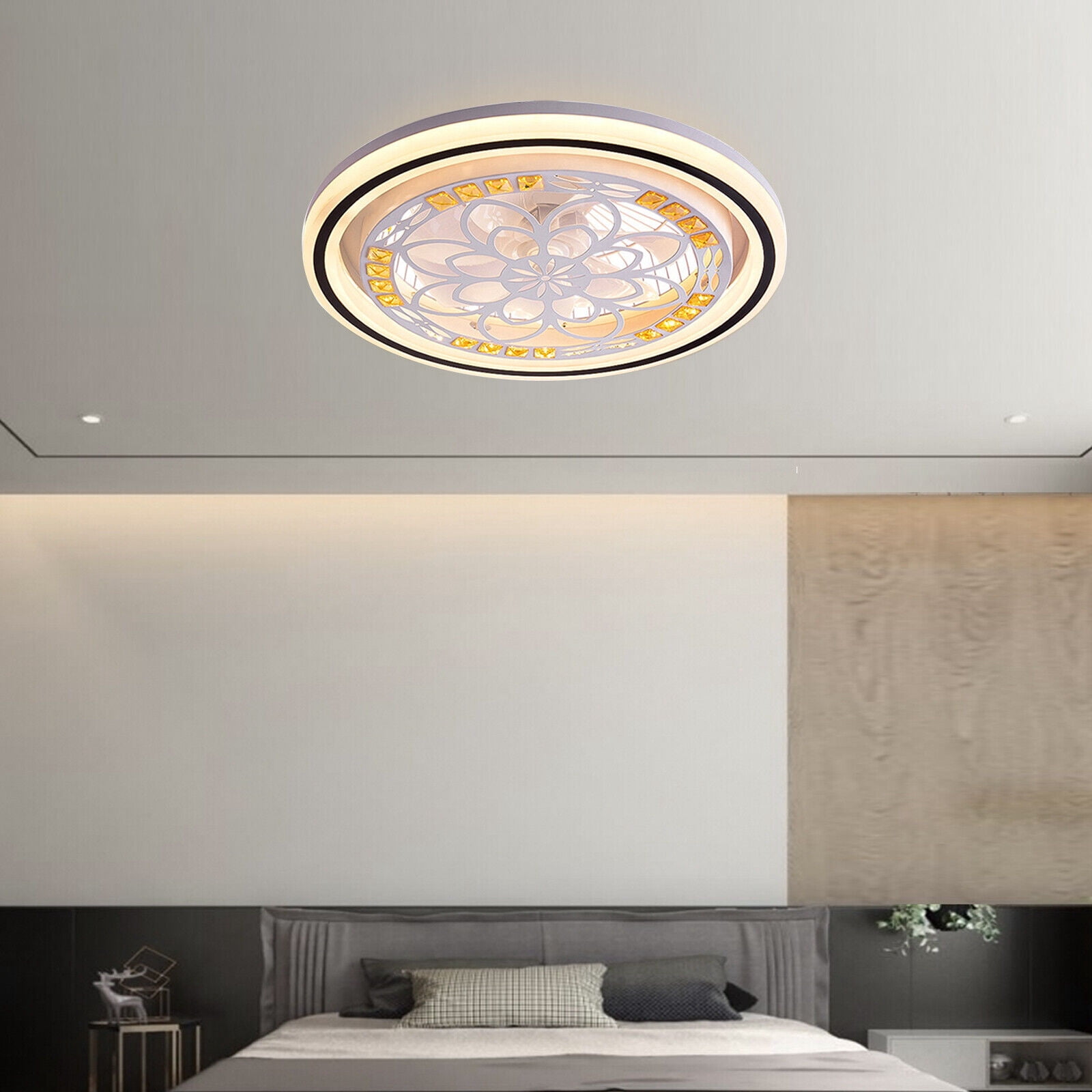 20'' Fandelier Ceiling Fans with Lights Invisible Bedroom Ceiling Fan Light Led Ceiling Fan with Lights Bladeless Fan Ceiling Light +Remote for Indoor Bedroom Living Room Kitchen Home