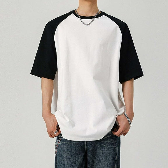 Kalauyu Mens Casual T Shirts Raglan Short Sleeve Crewneck Baseball Tees Color Block Workout Fashion Shirt