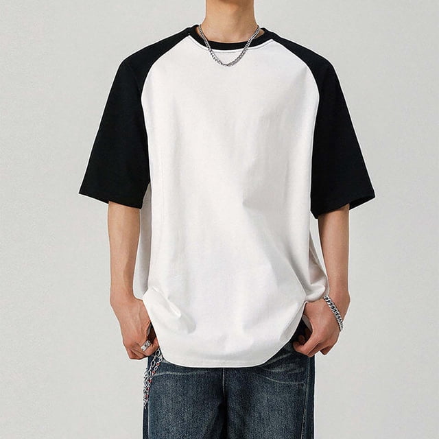 Kalauyu T-Shirts Décontractés pour Hommes Raglan à Manches Courtes Col Ras du Cou T-Shirts de Baseball à Blocs de Couleur Chandail d'Entraînement Mode