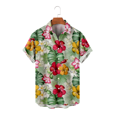 

MLFU Mens Kids Floral Button Up Shirts Short Sleeve Novelty Breast Pocket Tee Shirts Crewneck Bowling Shirts for Men Women