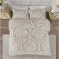 thumbnail image 2 of JERFIT King Size Comforter Set 3-Piece, Taupe Tufted Chenille Bedding, Damask Pattern, Hypoallergenic Polyester Filling, Machine Washable, 2 of 10