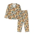 thumbnail image 1 of Fotbe Camp Badge Conjunto de Pijama de Manga Larga para Mujer con Estampado, Ropa de Dormir de 2 Piezas, Conjunto de Casa Suave y Cómodo con Bolsillos-Large, 1 of 7