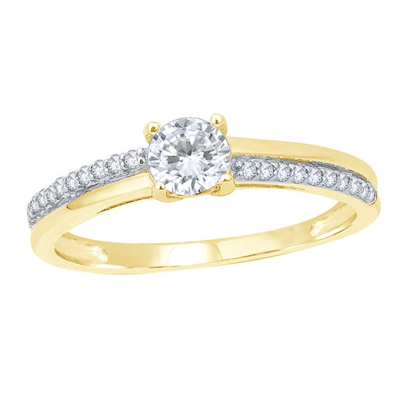 AFFY White Natural Diamond Solitaire Promise Ring in 10k Yellow Gold
