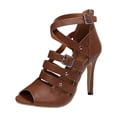 thumbnail image 5 of Rokment Stiletto High Heels Dressy Sandals for Women Ladies Roman Vintage Casual Leather Buckles Peep Toe Strappy Dress Pumps Heeled Gladiator Summer Shoes Brown Size 8, 5 of 6