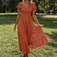 thumbnail image 2 of Atogsazn Women Square Neck Puff Sleeve Dress Smocked Tiered Maxi Dresses Flowy Ruffle A-Lined Sundress Red XXXL Fashion, 2 of 7