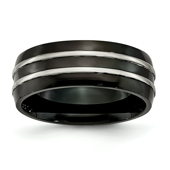 Primal Steel Titanium Grooved 8mm Black IP-plated Brushed Band