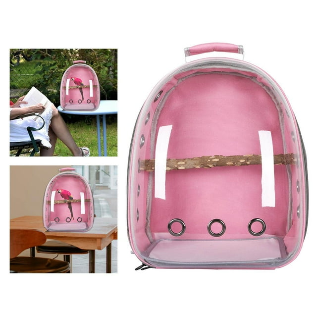 facefd Bird Carrier Cage Shoulder Bag Pet Parrot Travel Clear Backpack Pink