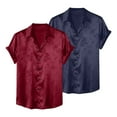 thumbnail image 4 of sunsanly Summer Men Shirt Turn-down Collar Single-breasted Short Sleeve Loose Solid Color Satin Applique Button Casual Daily Wear Mid Length Top, 4 of 7