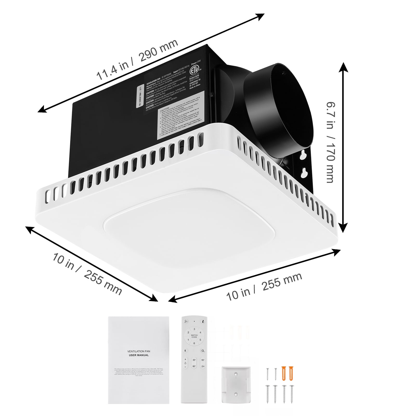 SKYSHALO 110 CFM Galvanized Steel Bathroom Exhaust Fan