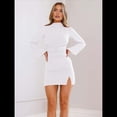 thumbnail image 4 of Vestido de Mujer con Mangas Largas Cruzadas, Volantes, Dobladillo Ajustado, Abertura, Cuello Medio Alto, Falda Corta, Cintura Ajustada. XL, 4 of 9