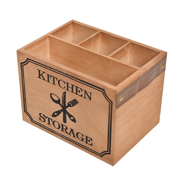 Caja de utensilios de mesa, servilletero de madera multiusos, caja de almacenamiento para sala de estar
