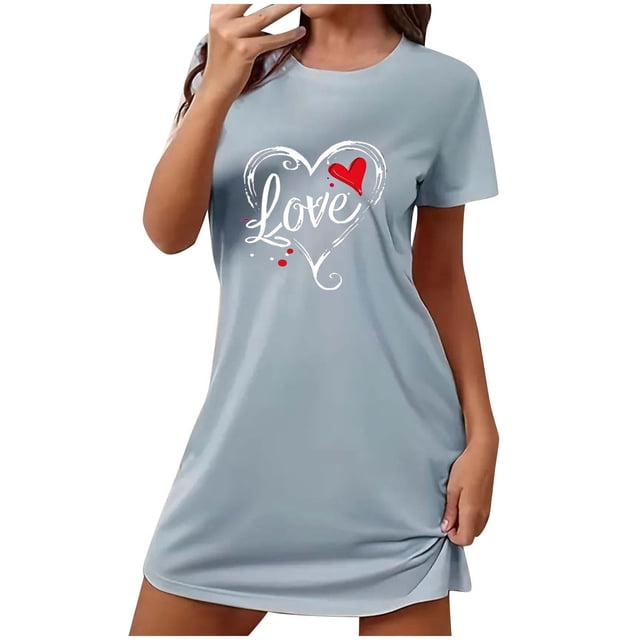 Jgppe Chemise de Nuit Mignonne pour Femmes Légère à Manches Courtes Col Rond