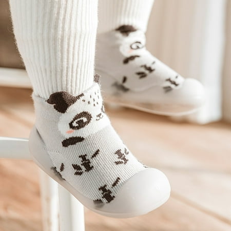 

〖Roliyen〗Toddler Shoes Kids Toddler Baby Boys Girls Solid Warm Knit Soft Sole Rubber Shoes Socks Slipper Stocking