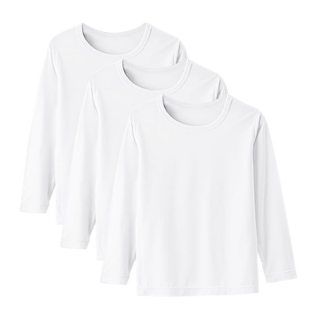 WRKEKC Chemises à Manches Longues pour Garçons Couche de Base Modal 3 Pack Couleur Unie Col Rond Haut pour Filles pour Printemps Automne
