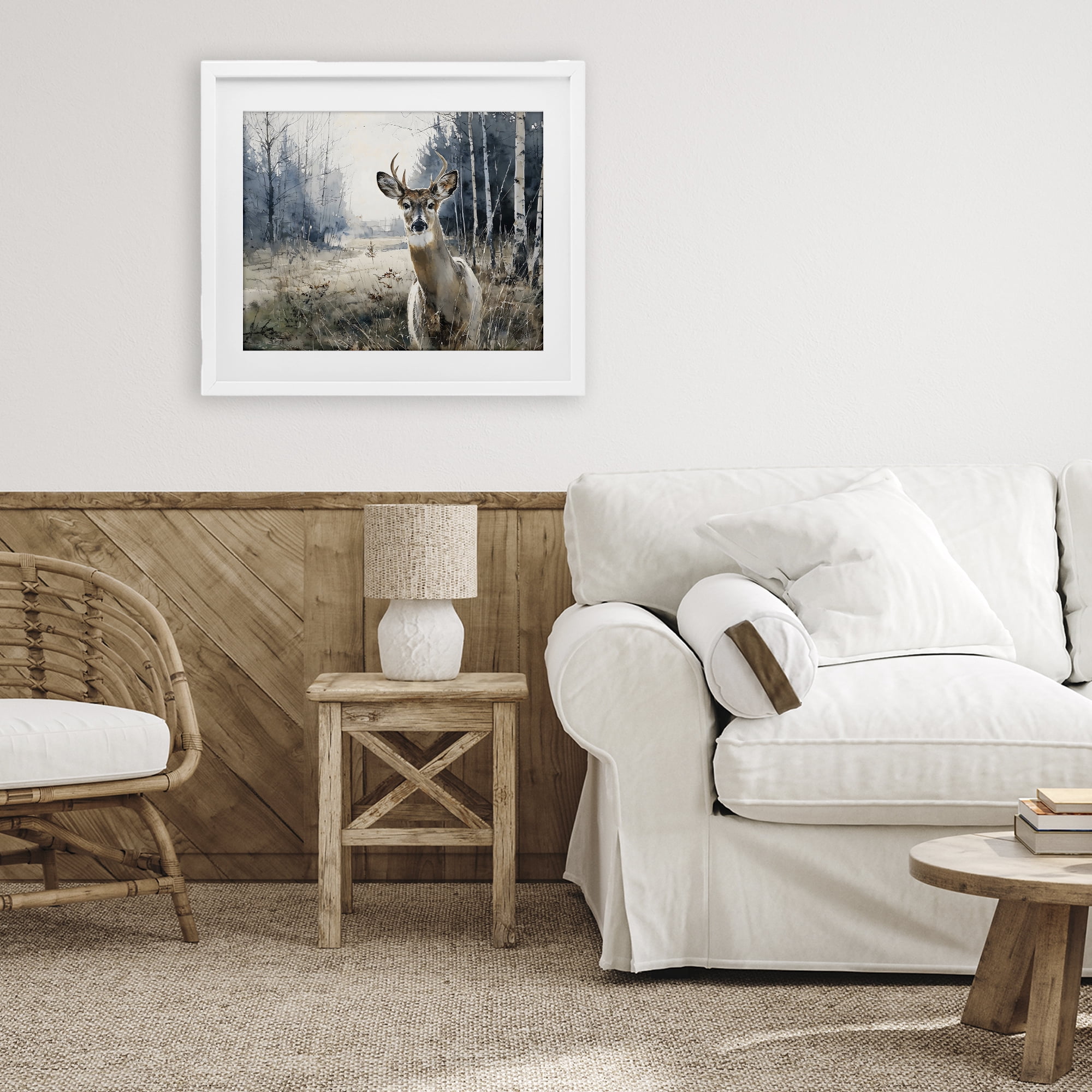 Stupell Industries Deer in Winter Wilderness White Framed Print Under Glass, design by Franklyn Gregory